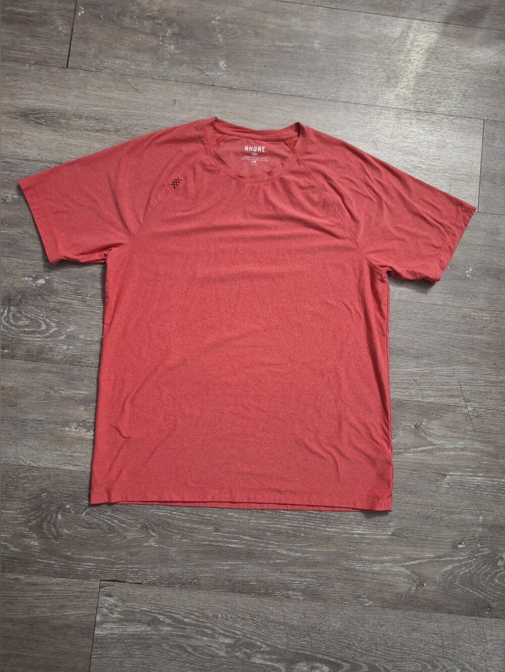 RHONE Men's Heather Coral Red Short Sleeve Performance Tee, Size L